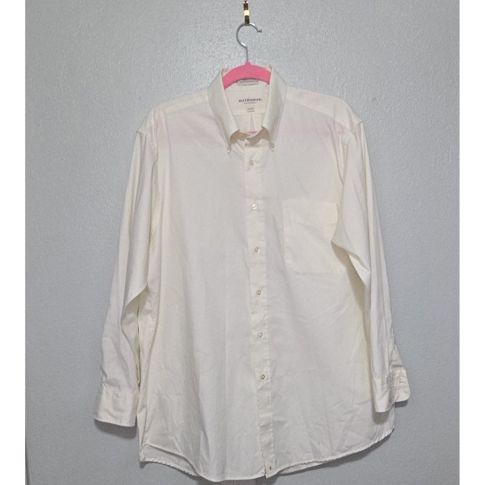 Hathaway Classic Men 16-33 White Pinpoint Cotton Blend Dress Shirt Made in USA